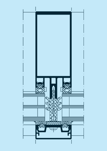 Horizontalschnitt: Schüco Fassade FWS 50.SI mit Aluminium-Andruckprofil